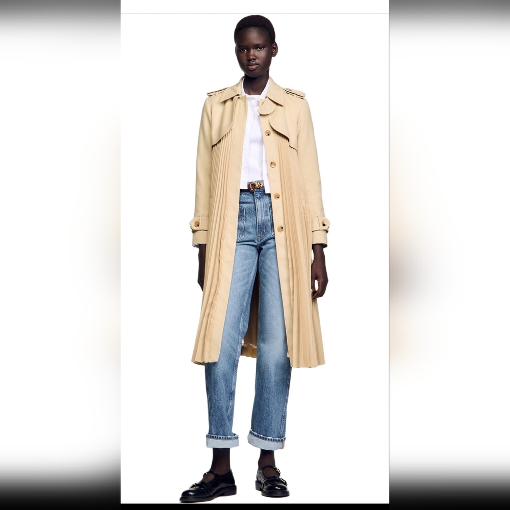 Sandro Tan Pleated Trench‎ Coat - Picture 6 of 16